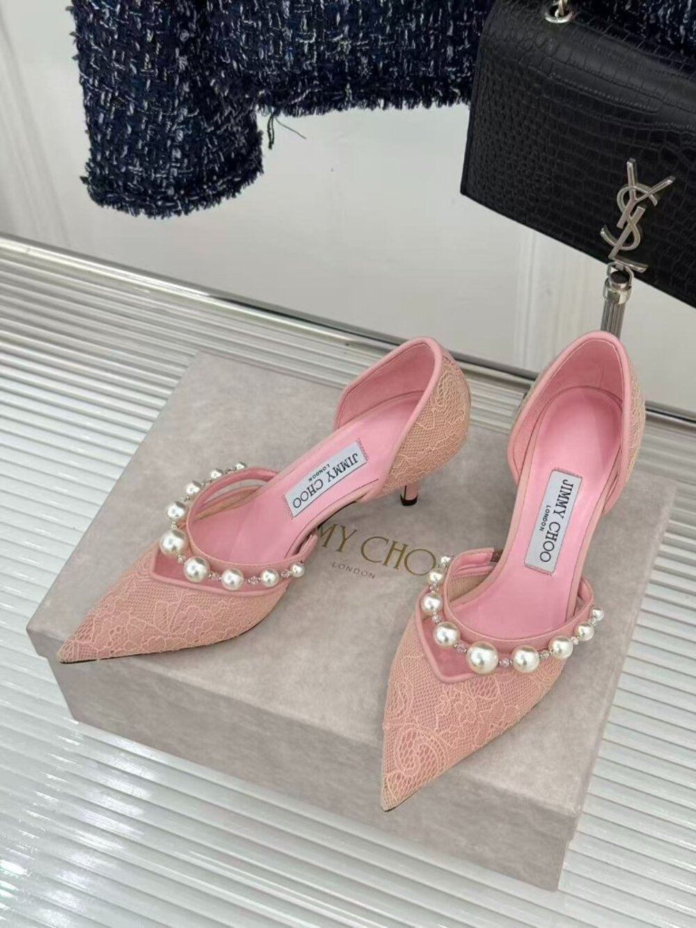 Jimmy Choo Pink Lace d'Orsay Pumps